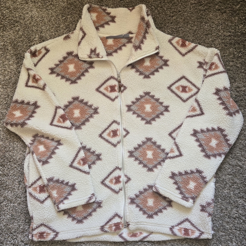 Jason Maxwell Western Teddy Jacket In Cream And Browns Size XL
